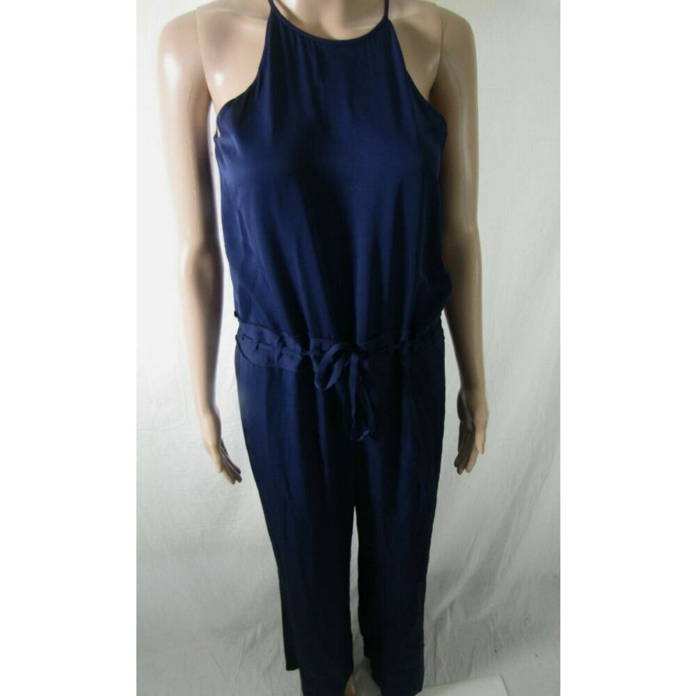 Diane von Furstenberg Silk Wide Leg Jumpsuit Navy Blue Size 4- Flawed